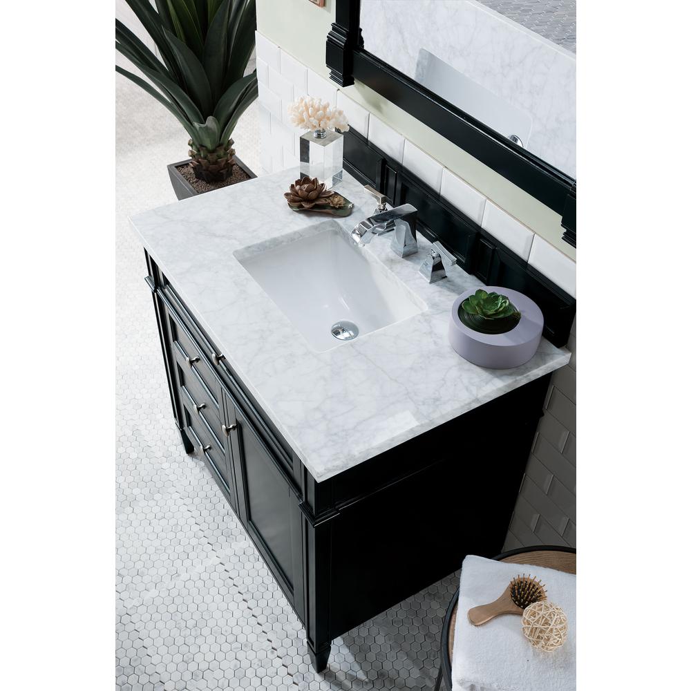 Brittany 36" Black Onyx Single Vanity w/ 3 CM Carrara Marble Top. Picture 5