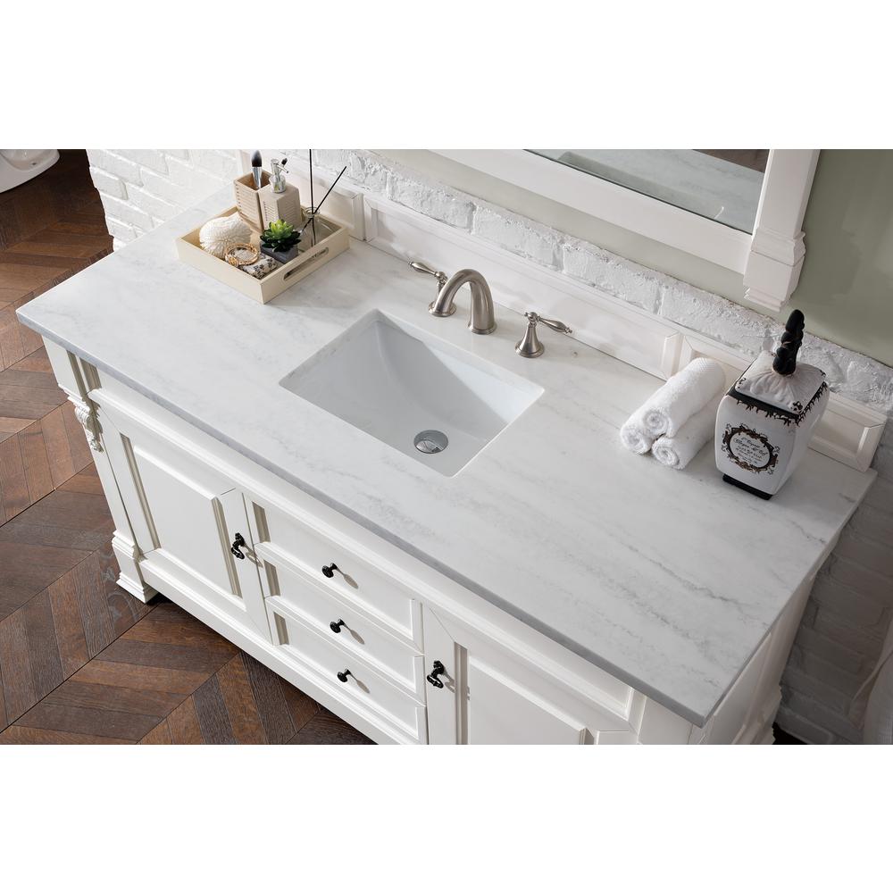 Brookfield 60" Single Vanity, Bright White w/ 3 CM Arctic Fall Solid Surface Top. Picture 3
