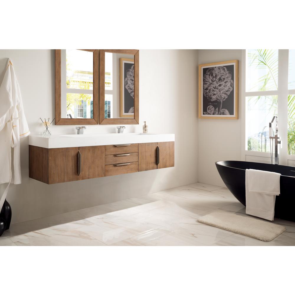 Mercer Island 72" Double Vanity,  Latte Oak w/ Glossy White Composite Top. Picture 3