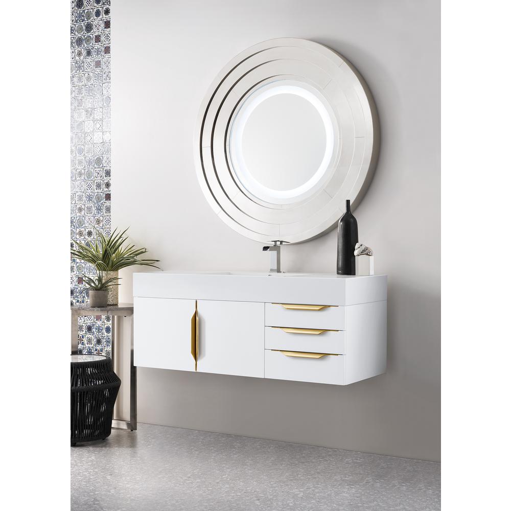 48" Single Vanity, Glossy White, Radiant Gold w/ Glossy White Composite Top. Picture 3