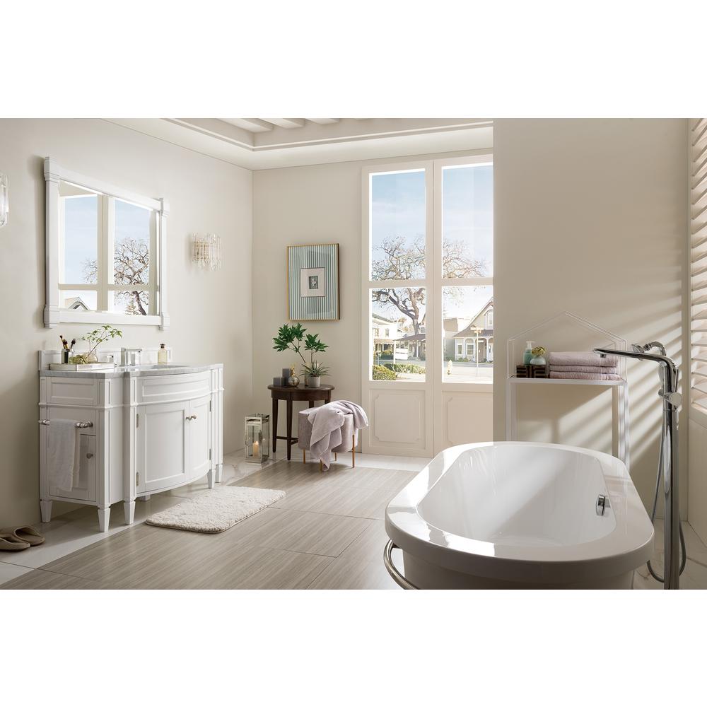Brittany 46" Single Vanity, Bright White w/ 3 CM Carrara Marble Top. Picture 3