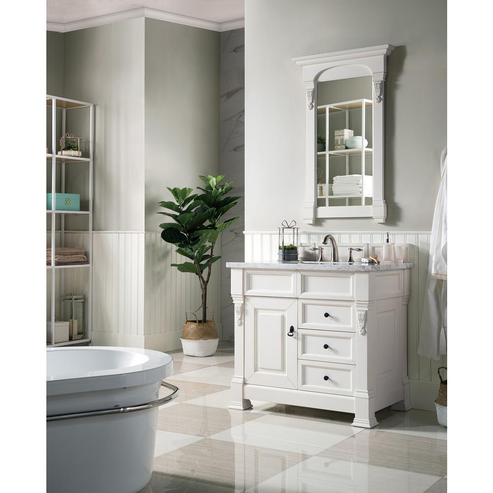Brookfield 36" Single Vanity, Bright White w/ 3 CM Carrara Marble Top. Picture 3