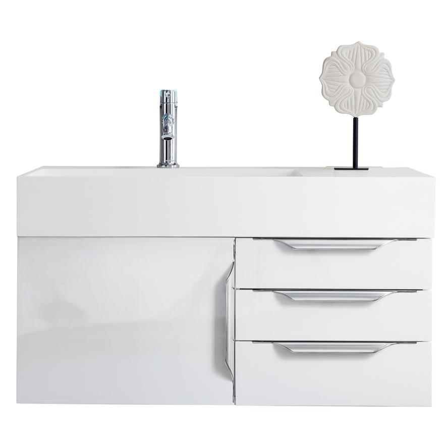 Mercer Island 36" Single Vanity, Glossy White w/ Glossy White Composite Top. Picture 1