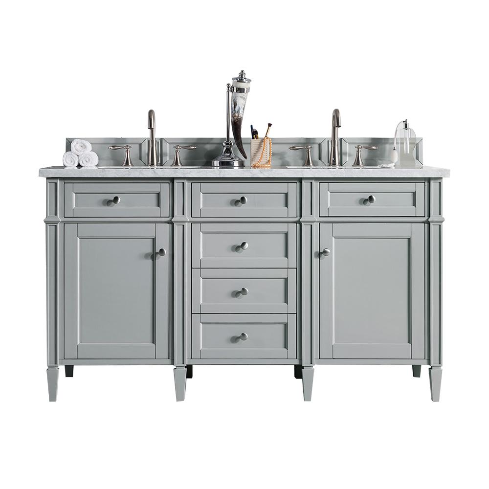 Brittany 60" Urban Gray Double Vanity w/ 3 CM Carrara Marble Top. Picture 1