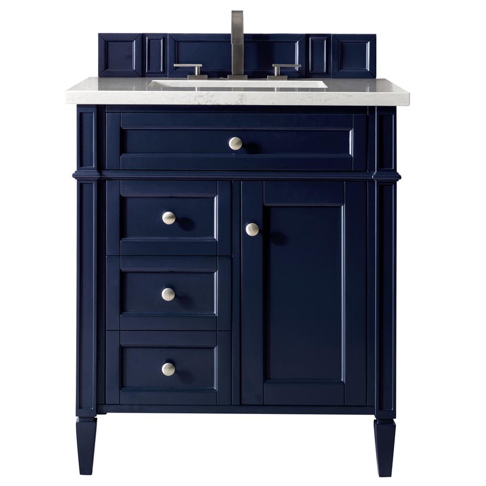 Brittany 30" Single Vanity, Victory Blue w/ 3 CM Carrara Marble Top. Picture 1