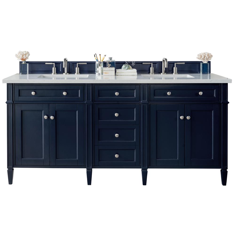 Brittany 72" Victory Blue Double Vanity w/ 3 CM Carrara Marble Top. Picture 1