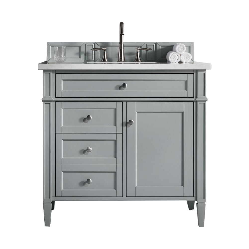 Brittany 36" Urban Gray Single Vanity w/ 3 CM Carrara Marble Top. Picture 1