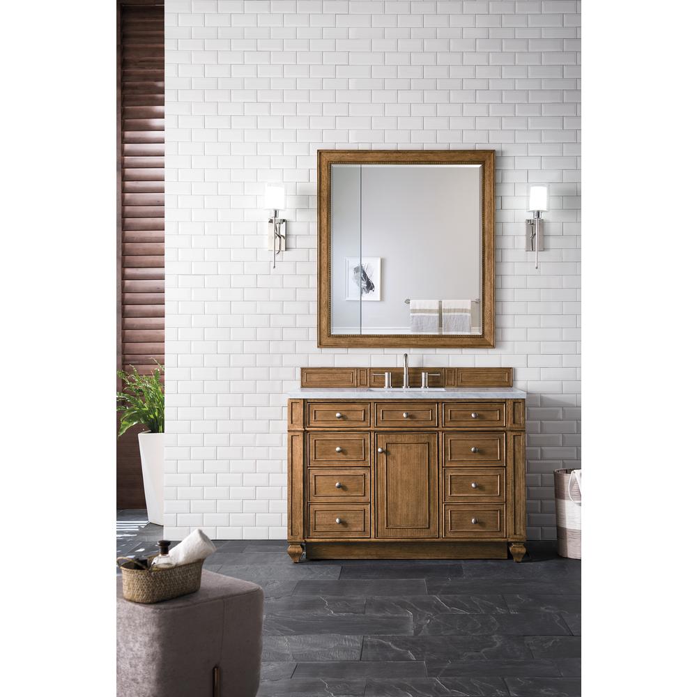 Bristol 48" Single Vanity, Saddle Brown, w/ 3 CM Arctic Fall Solid Surface Top. Picture 2