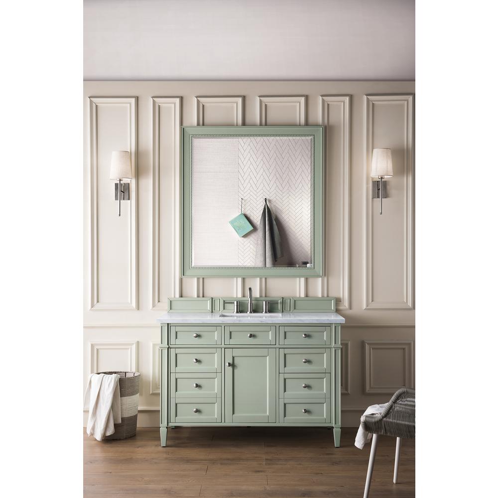 Brittany 48" Sage Green Single Vanity w/ 3 CM Carrara Marble Top. Picture 2