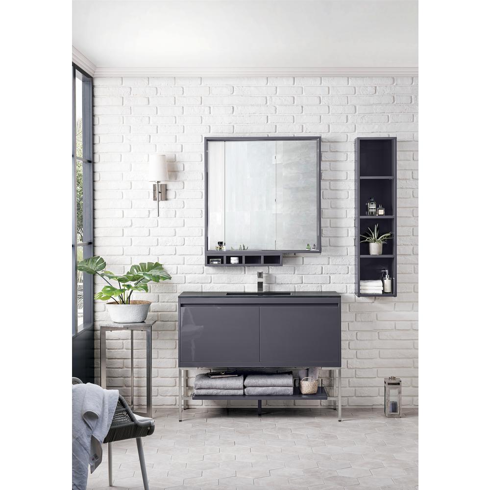 47.3" Single Vanity Cabinet, Modern Grey Glossy, Brushed Nickel Composite Top. Picture 2
