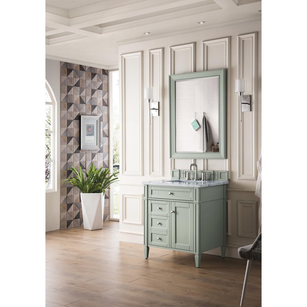 Brittany 30" Single Vanity, Sage Green w/ 3 CM Carrara Marble Top. Picture 3