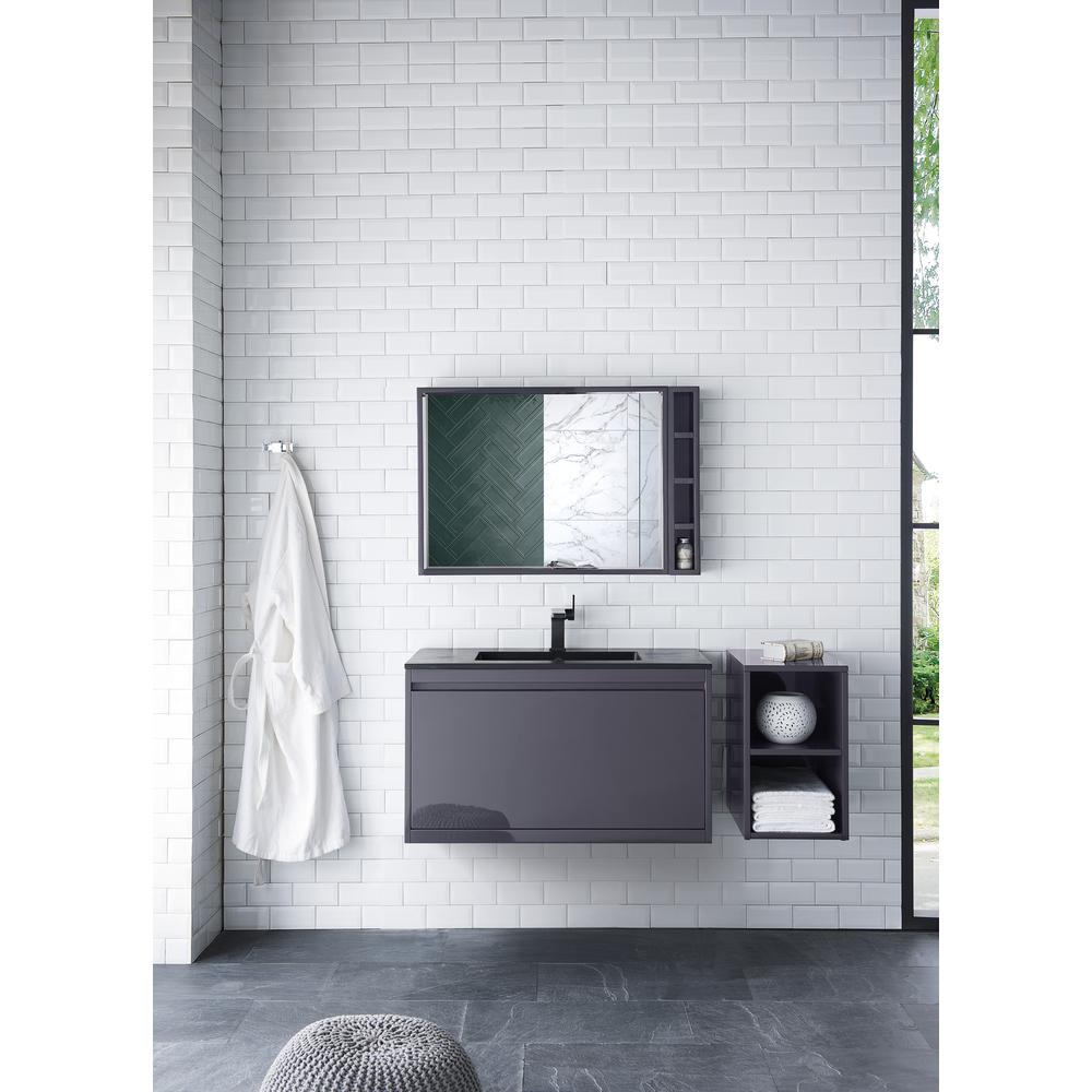 35.4" Single Vanity Cabinet, Modern Grey Glossy w/Charcoal Black Composite Top. Picture 2