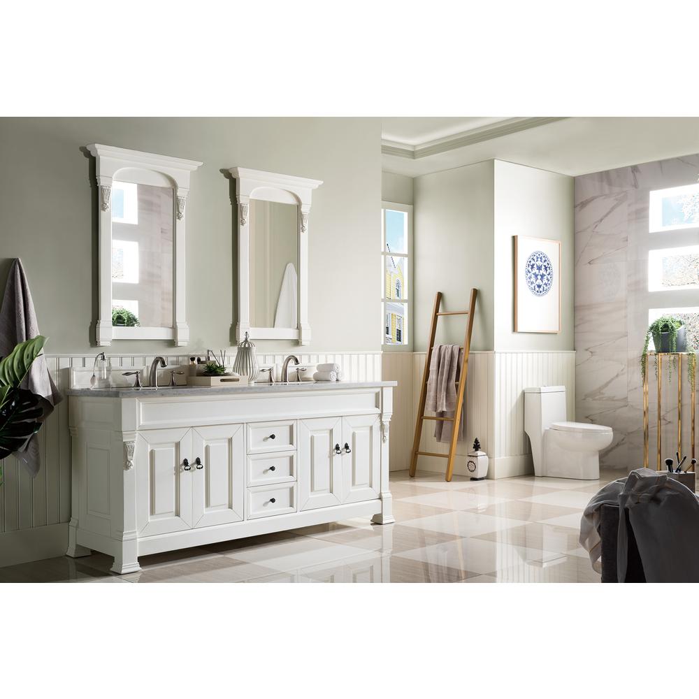 Brookfield 72" Double Vanity, Bright White w/ 3 CM Arctic Fall Solid Surface Top. Picture 3