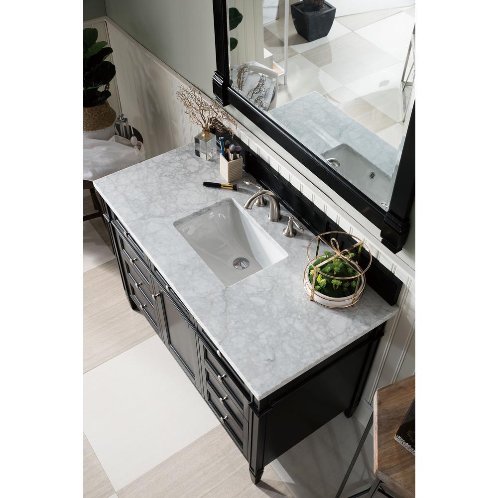 Brittany 48" Black Onyx Single Vanity w/ 3 CM Carrara Marble Top. Picture 5