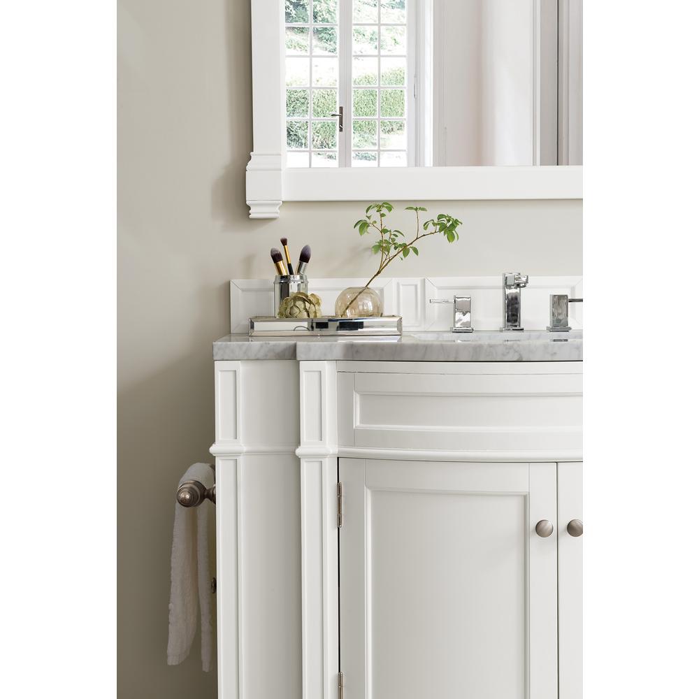 Brittany 46" Single Vanity, Bright White w/ 3 CM Carrara Marble Top. Picture 6