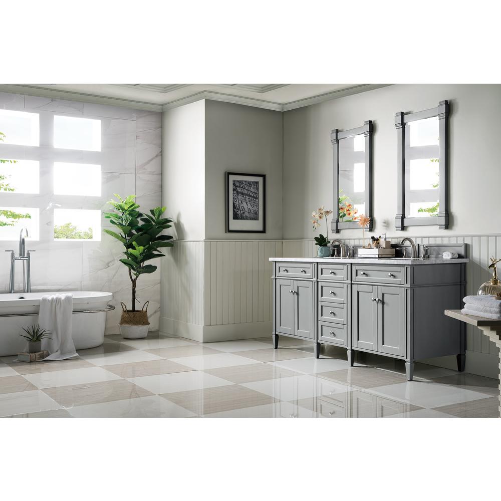 Brittany 72" Urban Gray Double Vanity w/ 3 CM Carrara Marble Top. Picture 3