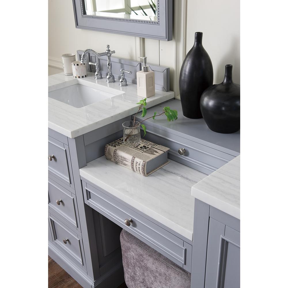 82" Double Vanity Set, Silver Gray w/ Makeup Table, Solid Surface Top. Picture 4