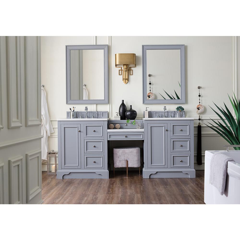 82" Double Vanity Set, Silver Gray w/ Makeup Table, Solid Surface Top. Picture 2