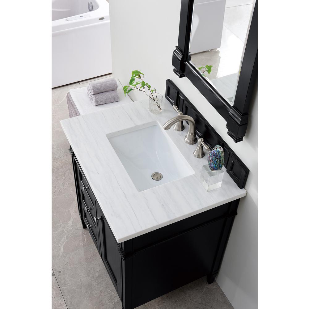 Brittany 30" Single Vanity, Black Onyx w/ 3 CM Arctic Fall Solid Surface Top. Picture 3