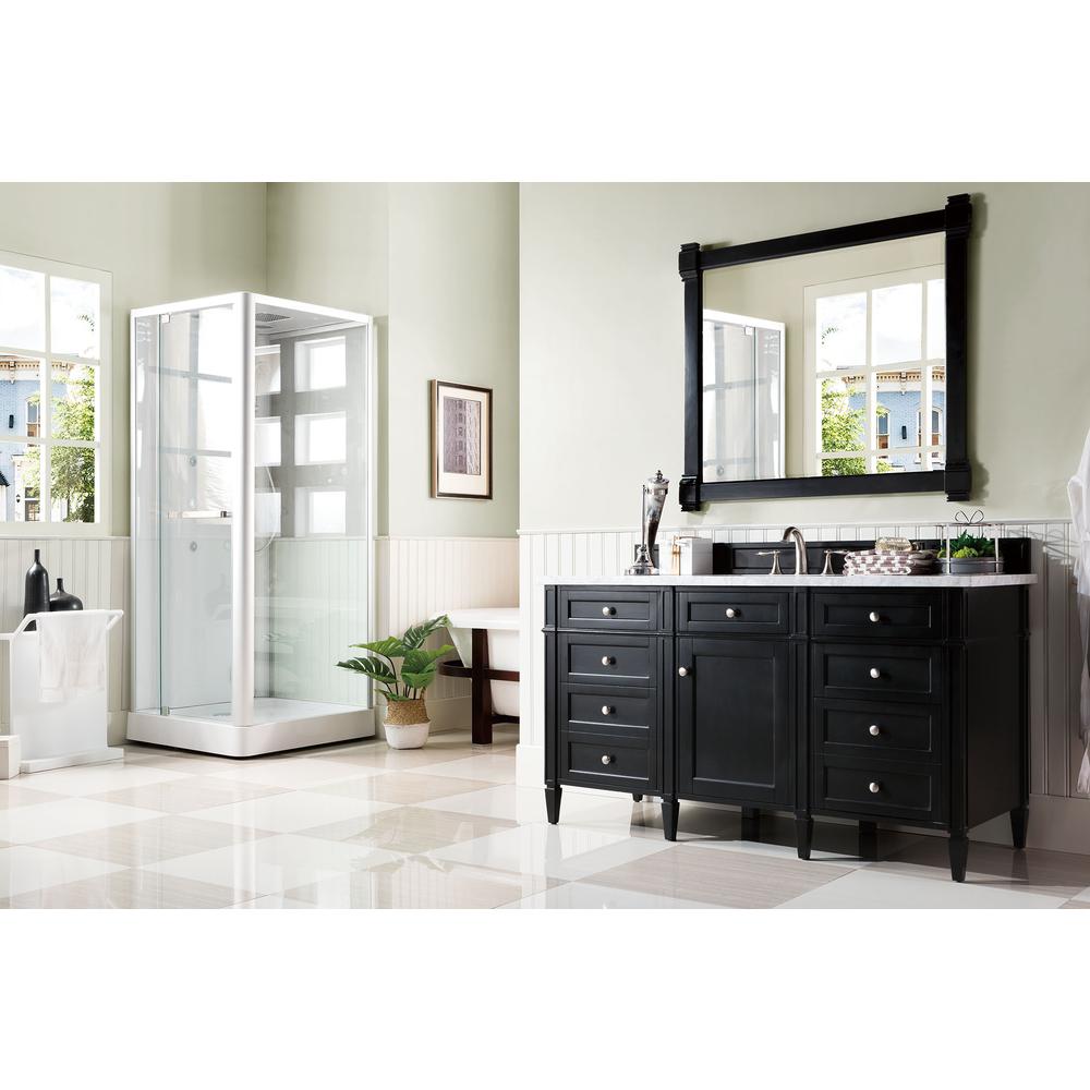 Brittany 60" Single Vanity, Black Onyx w/ 3 CM Carrara Marble Top. Picture 3