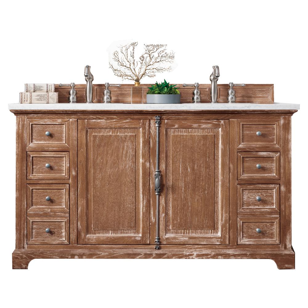 60" Double Vanity Cabinet, Driftwood, w/ 3 CM Eternal Jasmine Pearl Quartz Top. Picture 1