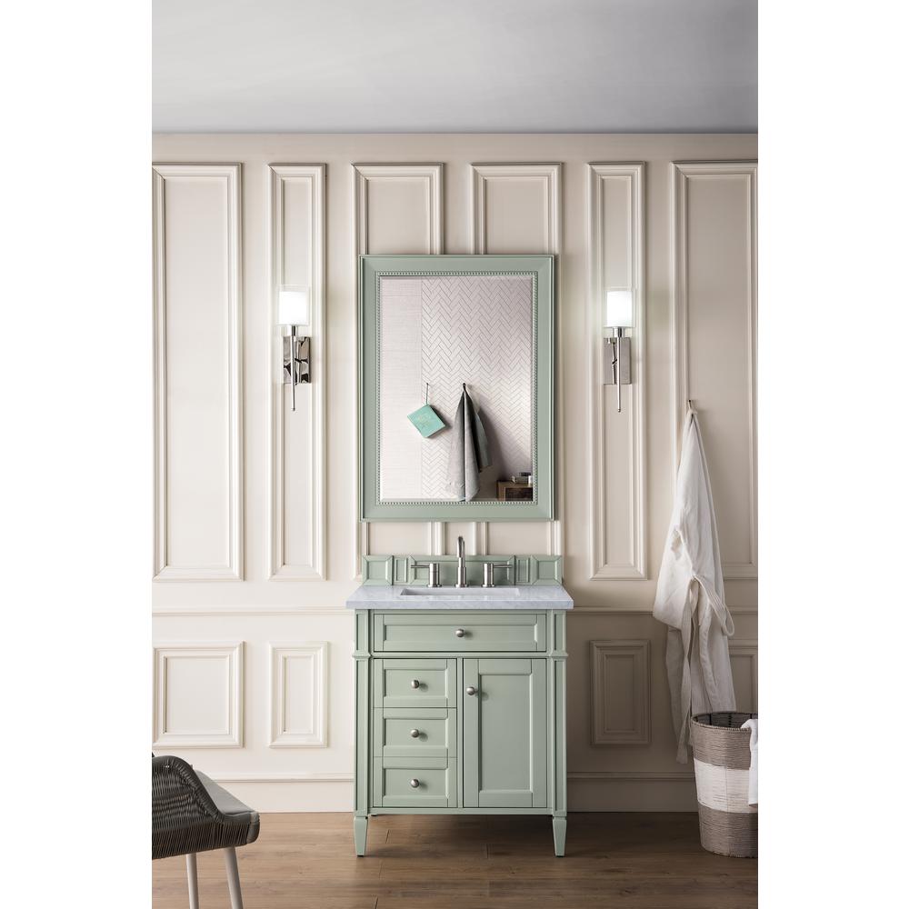 Brittany 30" Single Vanity, Sage Green w/ 3 CM Carrara Marble Top. Picture 2