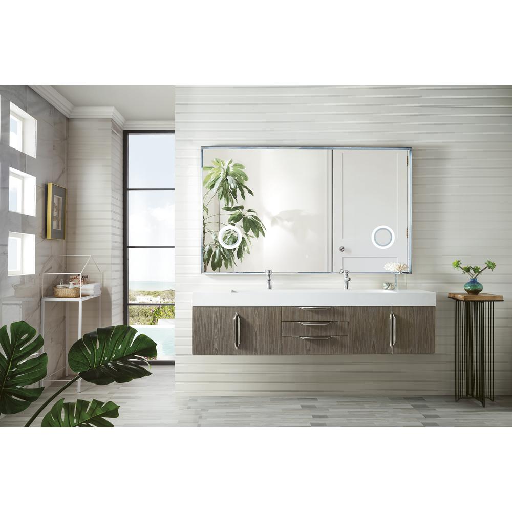 Mercer Island 72" Double Vanity, Ash Gray w/ Glossy White Composite Top. Picture 2