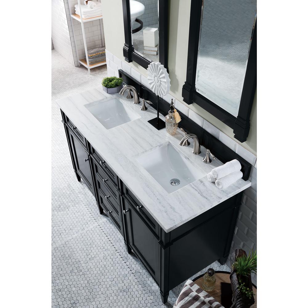 Brittany 60" Black Onyx Double Vanity w/ 3 CM Arctic Fall Solid Surface Top. Picture 3