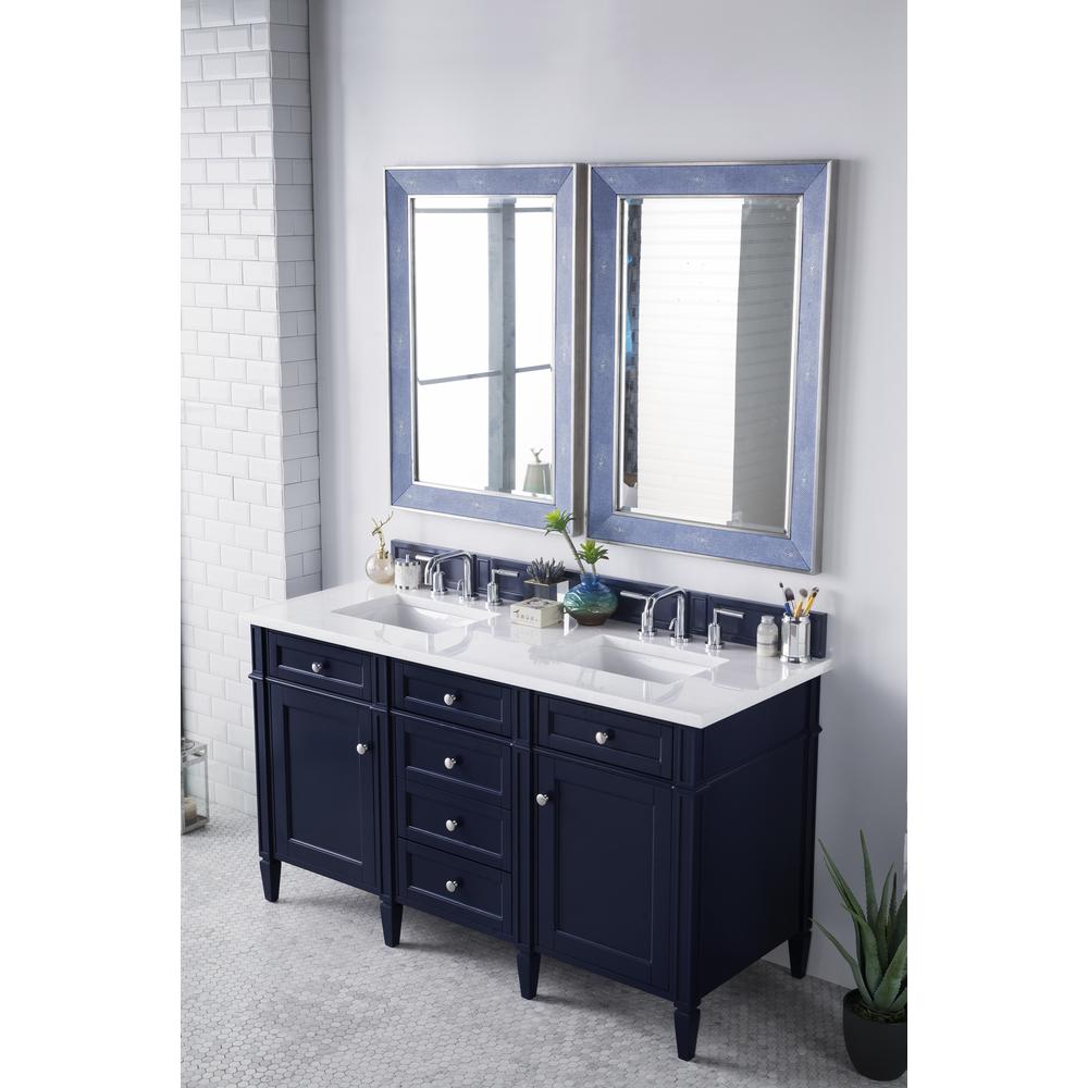 Brittany 60" Victory Blue Double Vanity w/ 3 CM Arctic Fall Solid Surface Top. Picture 3