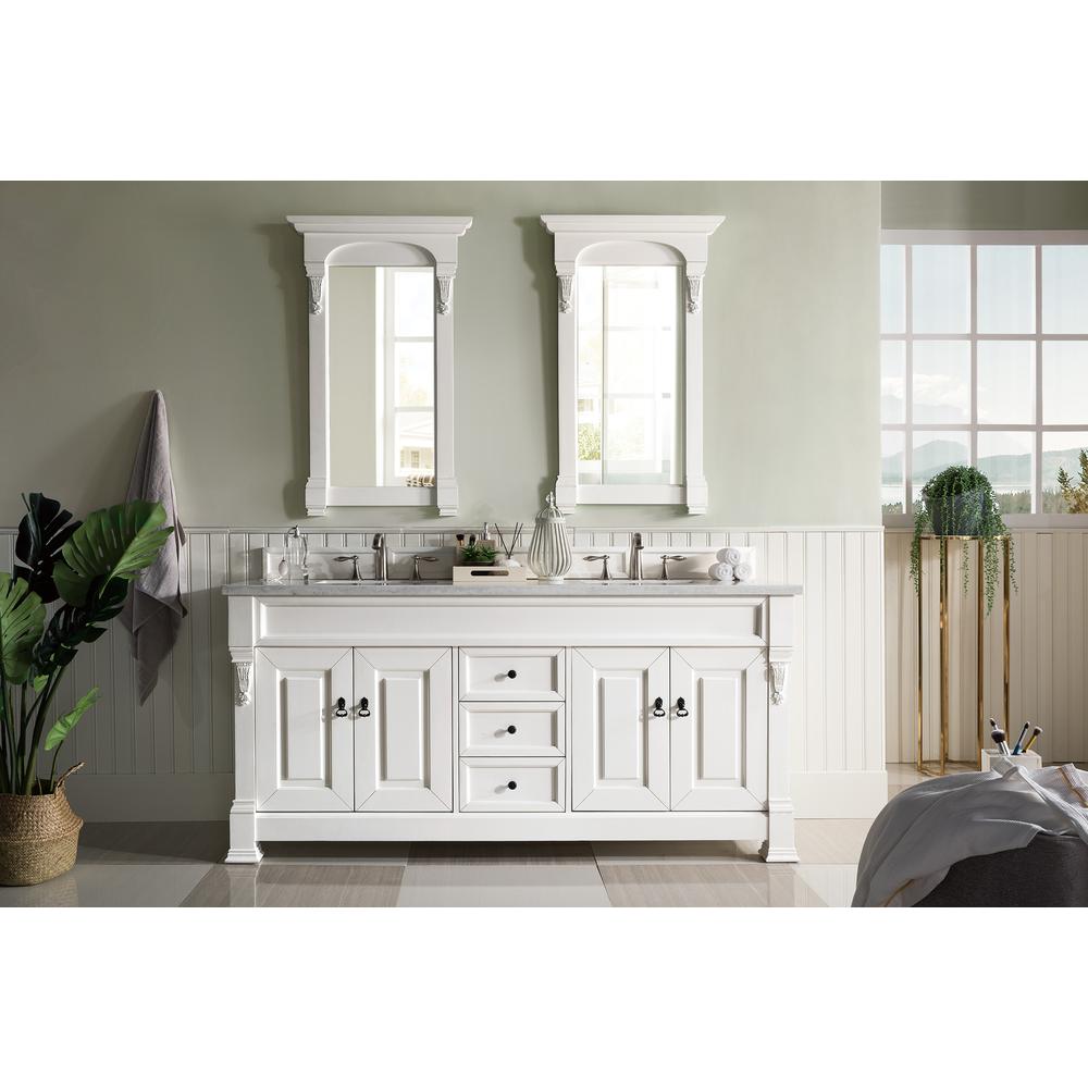 Brookfield 72" Double Vanity, Bright White w/ 3 CM Arctic Fall Solid Surface Top. Picture 2