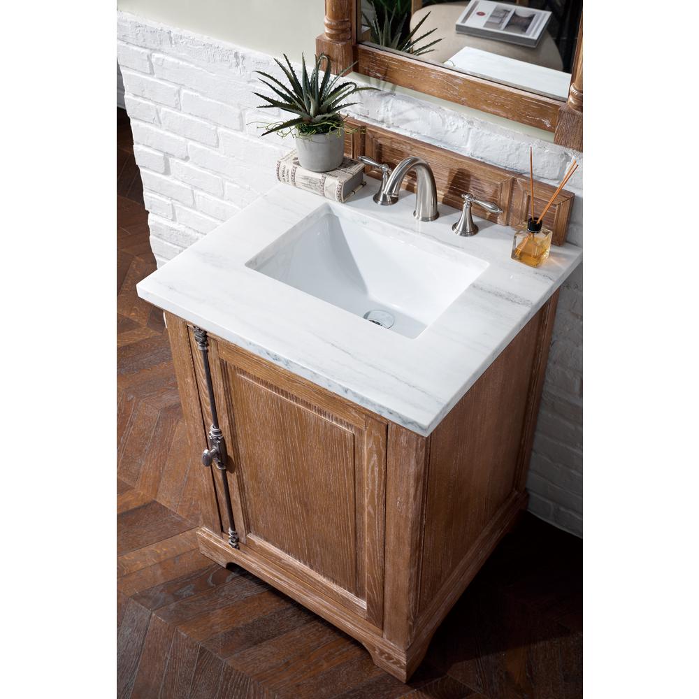 Providence 26" Driftwood Single Vanity w/ 3 CM Arctic Fall Solid Surface Top. Picture 3