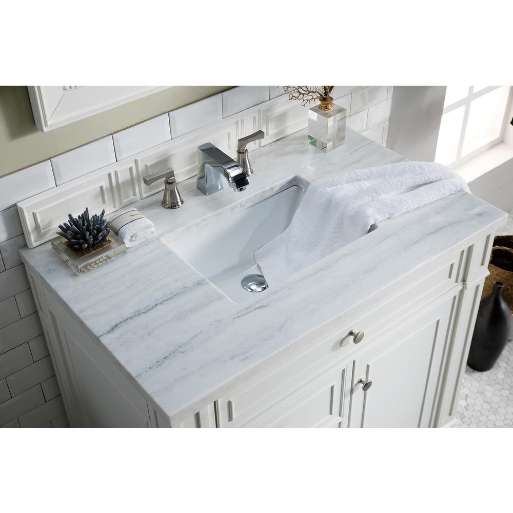 Bristol 36" Single Vanity, Bright White, w/ 3 CM Arctic Fall Solid Surface Top. Picture 6