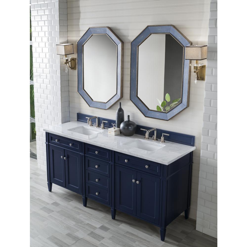 Brittany 72" Victory Blue Double Vanity w/ 3 CM Carrara Marble Top. Picture 3