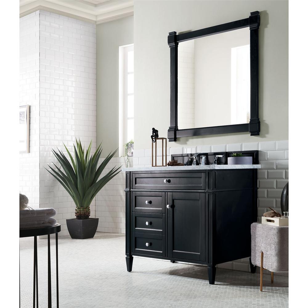 Brittany 36" Black Onyx Single Vanity w/ 3 CM Carrara Marble Top. Picture 3