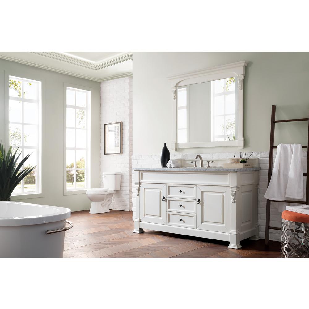 Brookfield 60" Single Vanity, Bright White w/ 3 CM Carrara Marble Top. Picture 3
