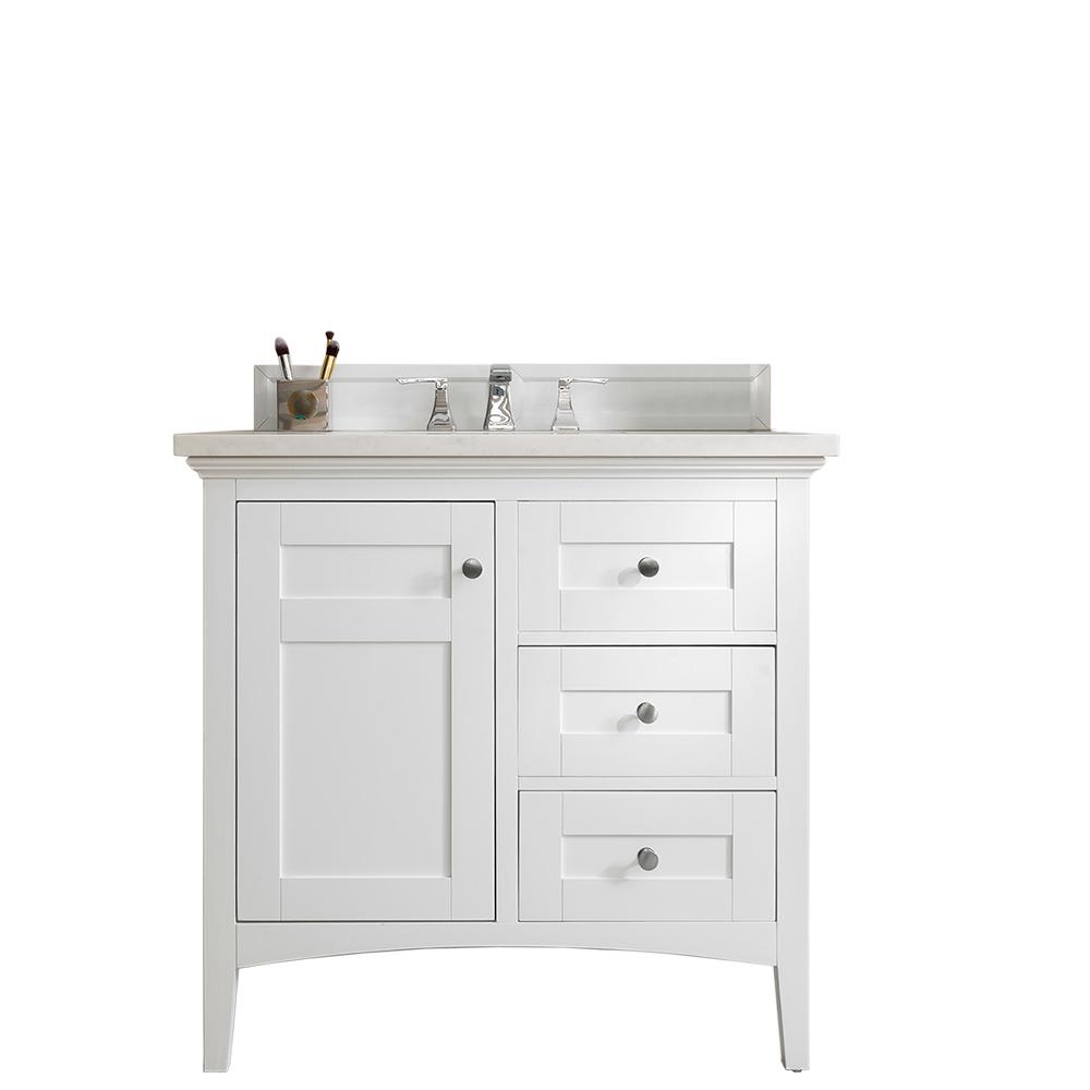 Palisades 36" Single Vanity, Bright White w/ 3 CM Arctic Fall Solid Surface Top. Picture 1