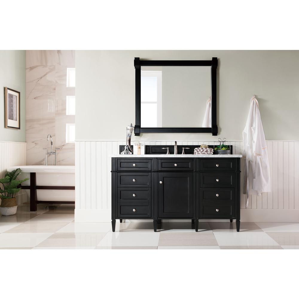 Brittany 60" Single Vanity, Black Onyx w/ 3 CM Carrara Marble Top. Picture 2