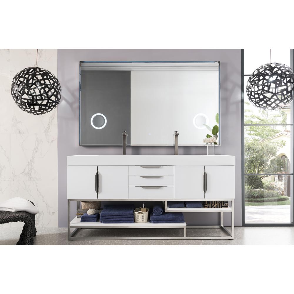 Columbia 72" Double Vanity, Glossy White w/ Glossy White Composite Top. Picture 2
