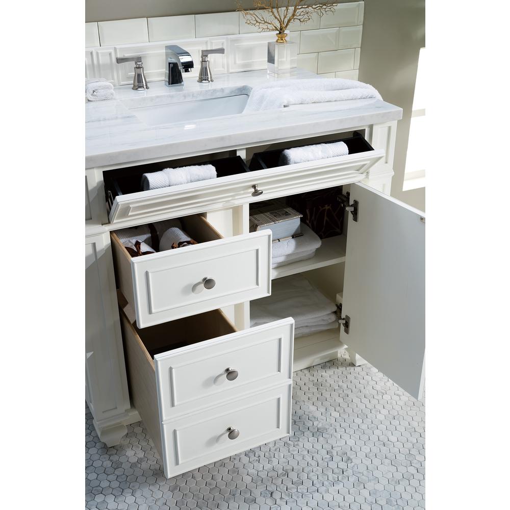 Bristol 36" Single Vanity, Bright White, w/ 3 CM Arctic Fall Solid Surface Top. Picture 5