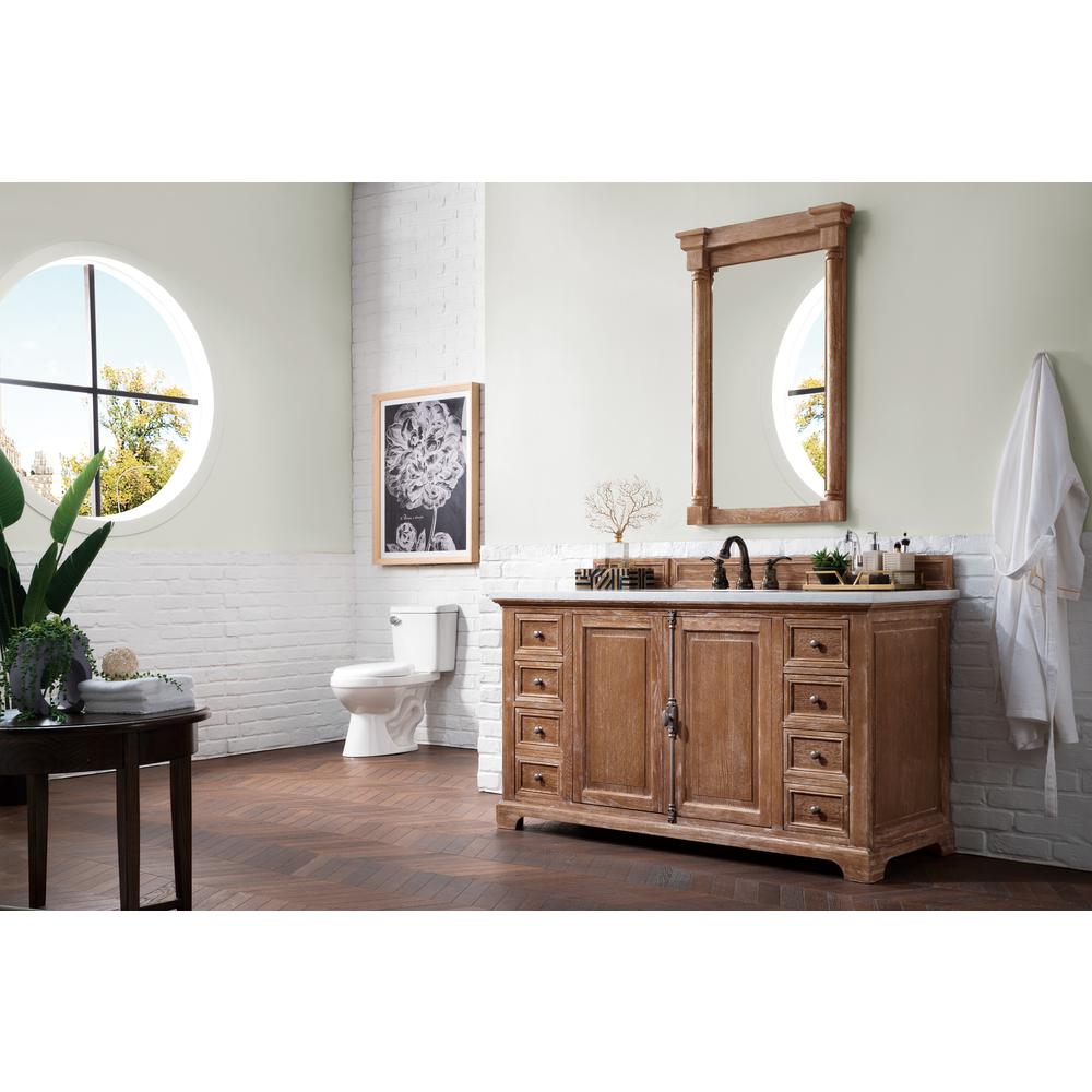 Providence 60" Driftwood Single Vanity w/ 3 CM Arctic Fall Solid Surface Top. Picture 3