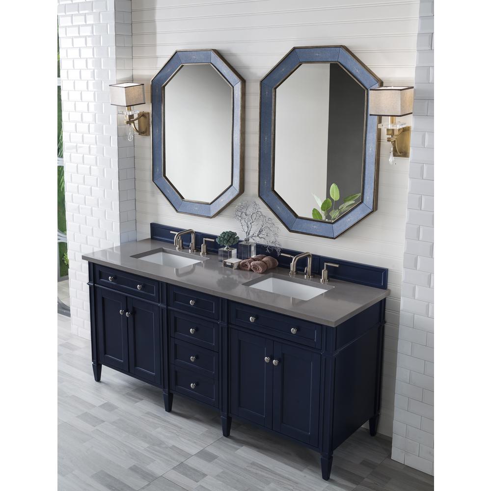 Brittany 72" Victory Blue Double Vanity w/ 3 CM Grey Expo Quartz Top. Picture 3