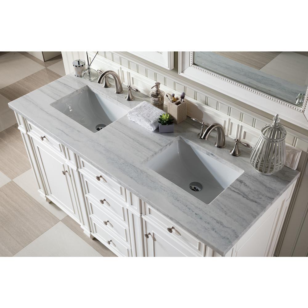 Bristol 60" Double Vanity, Bright White, w/ 3 CM Arctic Fall Solid Surface Top. Picture 3