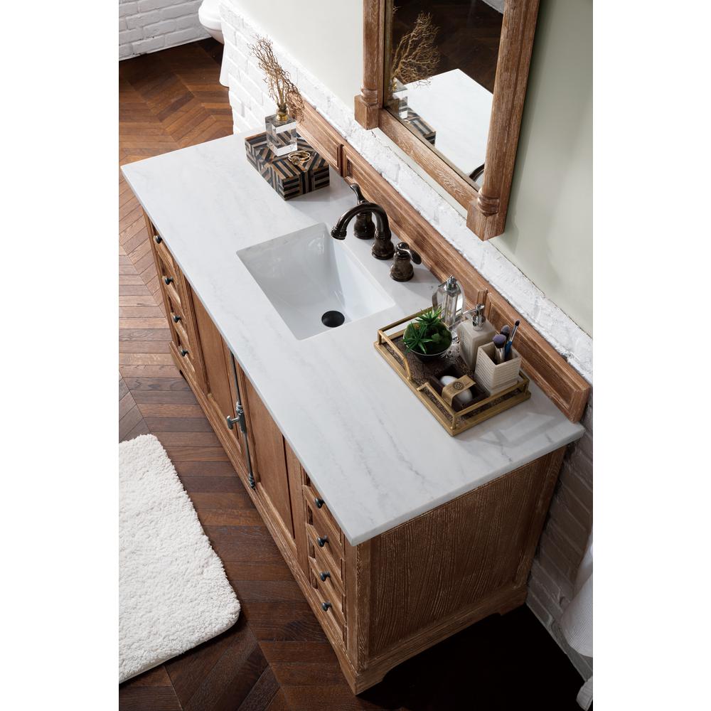 Providence 60" Driftwood Single Vanity w/ 3 CM Arctic Fall Solid Surface Top. Picture 5