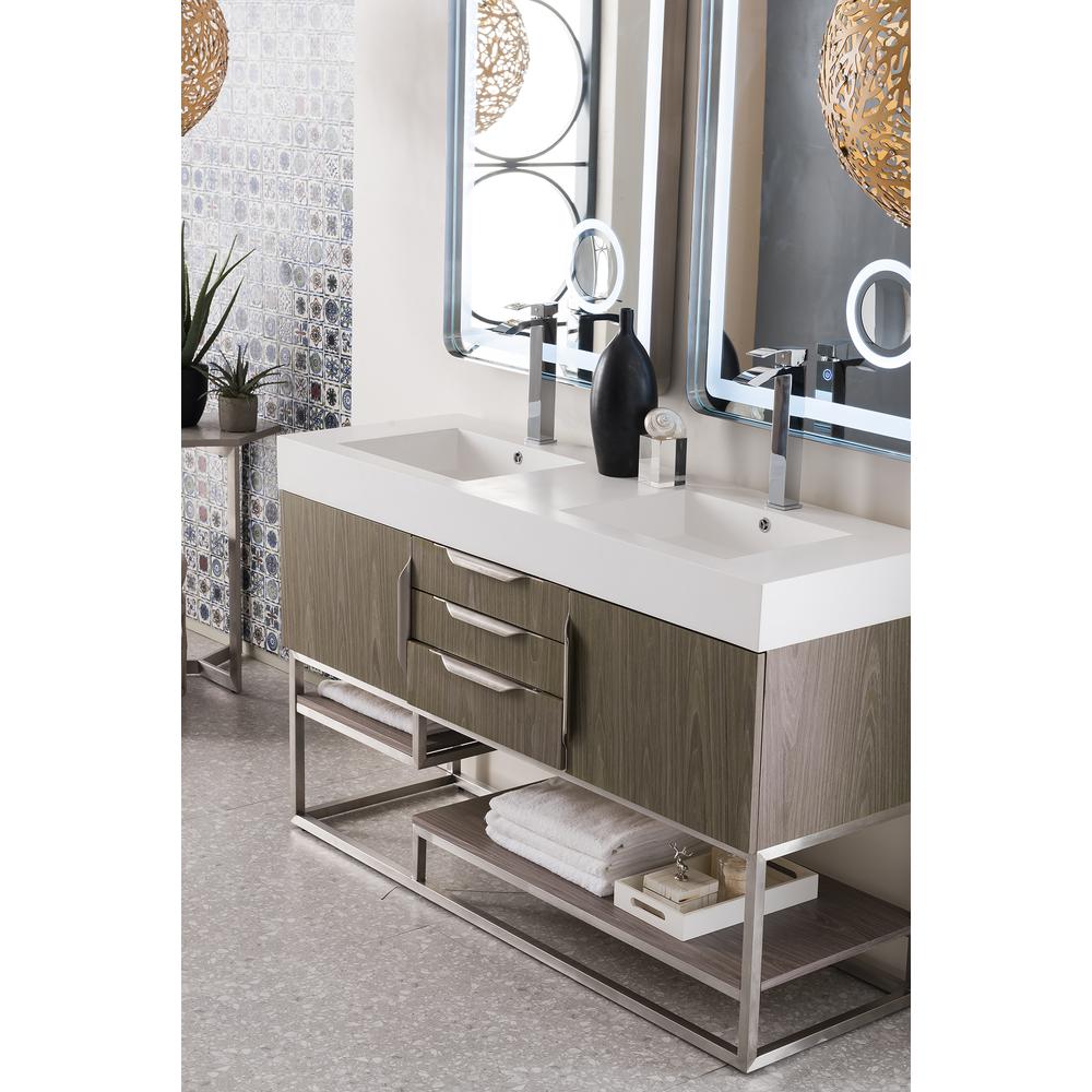 Columbia 59" Double Vanity, Ash Gray w/ Glossy White Composite Top. Picture 6