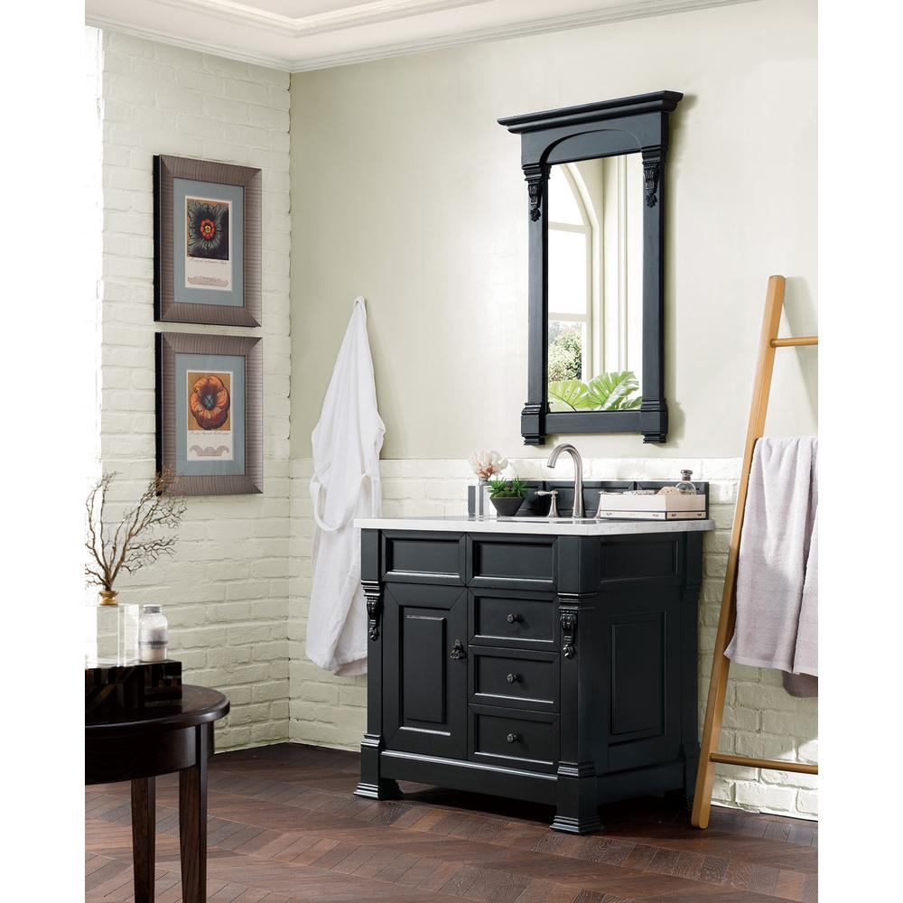 36" Single Vanity, Antique Black w/ 3 CM Arctic Fall Solid Surface Top. Picture 3