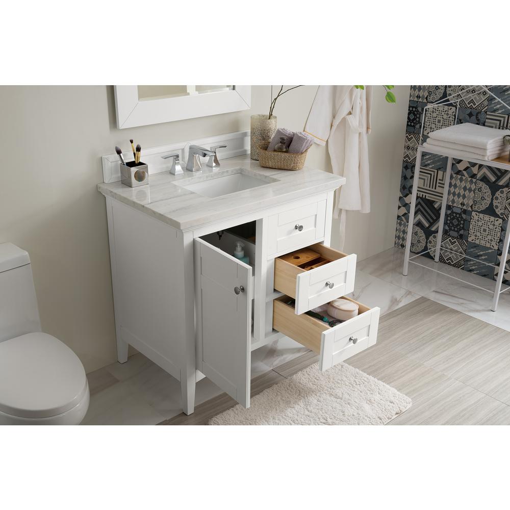 Palisades 36" Single Vanity, Bright White w/ 3 CM Arctic Fall Solid Surface Top. Picture 7
