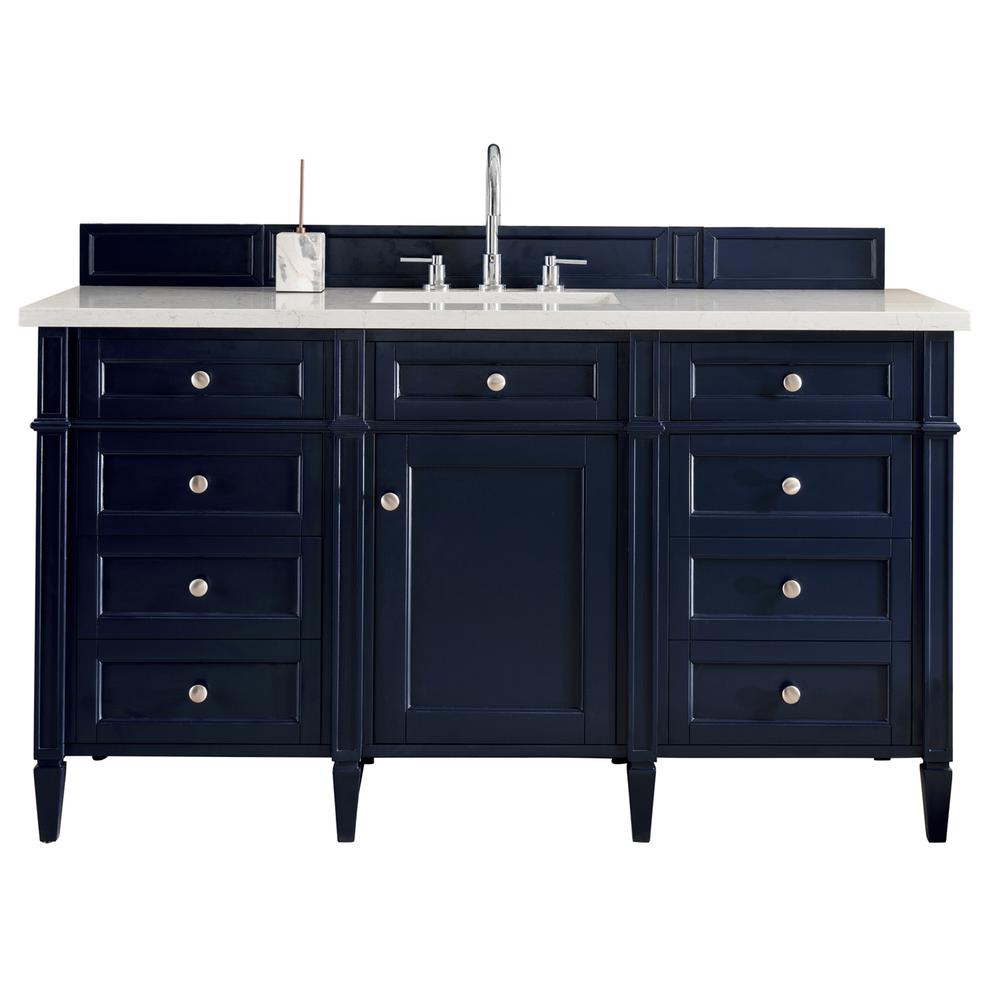 Brittany 60" Victory Blue Single Vanity w/ 3 CM Carrara Marble Top. Picture 1