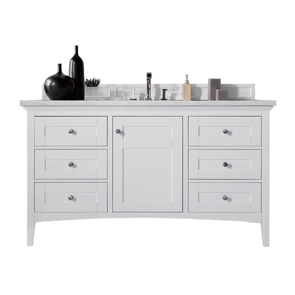 Palisades 60" Single Vanity, Bright White w/ 3 CM Arctic Fall Solid Surface Top. Picture 1