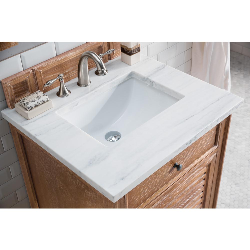 Savannah 26" Driftwood Single Vanity w/ 3 CM Arctic Fall Solid Surface Top. Picture 3