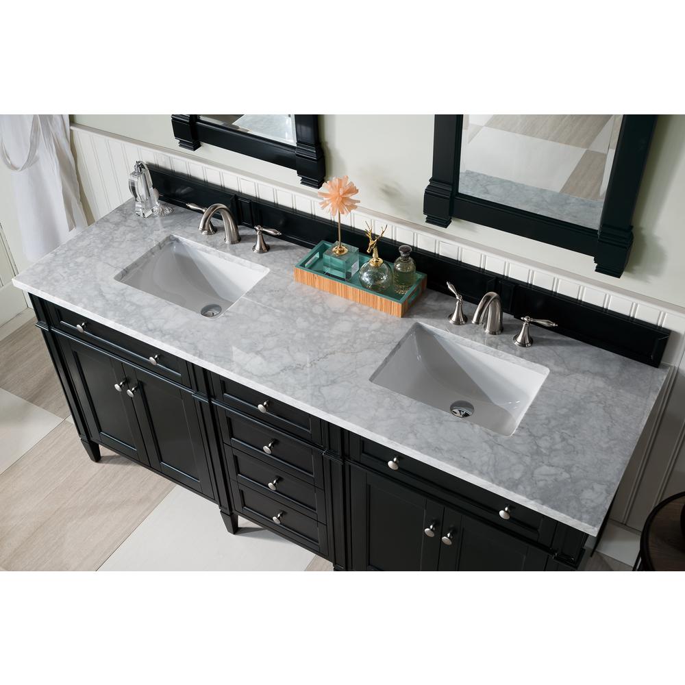 Brittany 72" Black Onyx Double Vanity w/ 3 CM Carrara Marble Top. Picture 5